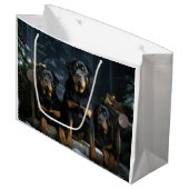 Rottweiler Snowy Sleigh Kerst Decor Groot Cadeauzakje (Voorkant Gekanteld)