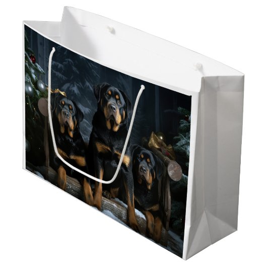 Rottweiler Snowy Sleigh Kerst Decor Groot Cadeauzakje (Voorkant Gekanteld)