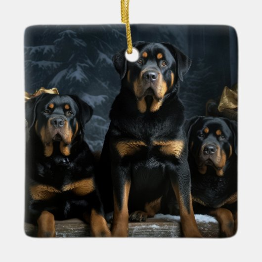 Rottweiler Snowy Sleigh Kerst Decor Keramisch Ornament (Voorkant)