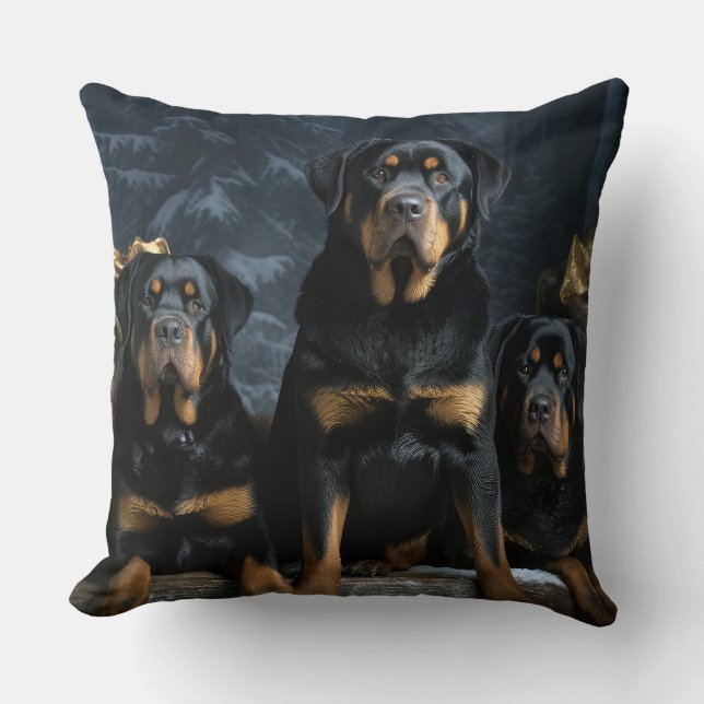 Rottweiler Snowy Sleigh Kerst Decor Kussen (Voorkant)