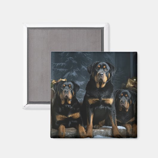 Rottweiler Snowy Sleigh Kerst Decor Magneet (Voorkant / Achterkant)