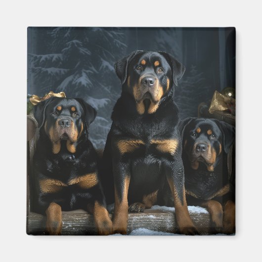 Rottweiler Snowy Sleigh Kerst Decor Magneet (Voorkant)