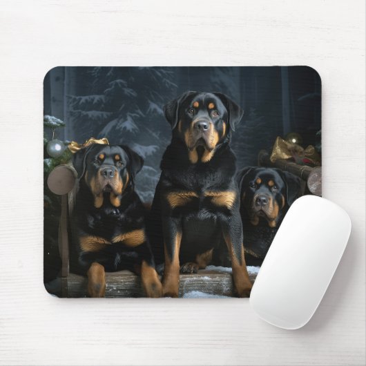 Rottweiler Snowy Sleigh Kerst Decor Muismat (Met muis)