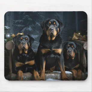 Rottweiler Snowy Sleigh Kerst Decor Muismat