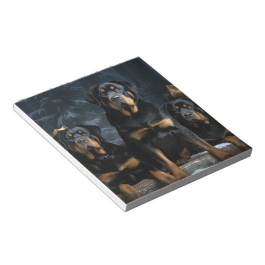 Rottweiler Snowy Sleigh Kerst Decor Notitieblok (Schuin)