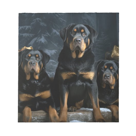 Rottweiler Snowy Sleigh Kerst Decor Notitieblok (Voorkant)