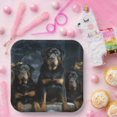 Rottweiler Snowy Sleigh Kerst Decor Papieren Bordje (Feest)