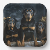 Rottweiler Snowy Sleigh Kerst Decor Papieren Bordje (Voorkant)