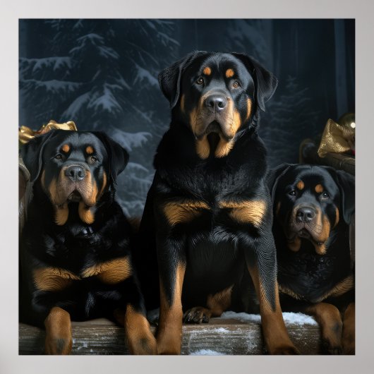 Rottweiler Snowy Sleigh Kerst Decor Poster (Voorkant)
