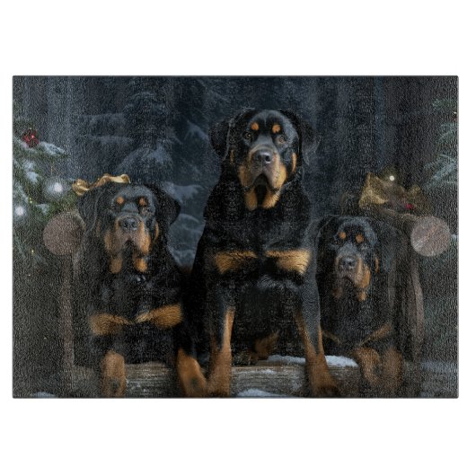Rottweiler Snowy Sleigh Kerst Decor Snijplank (Voorkant)