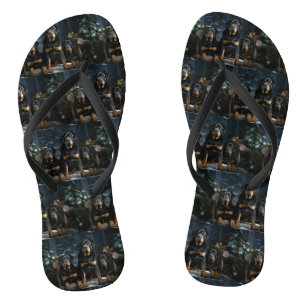 Rottweiler Snowy Sleigh Kerst Decor Teenslippers