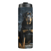 Rottweiler Snowy Sleigh Kerst Decor Thermosbeker (Voorkant)