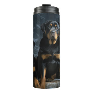 Rottweiler Snowy Sleigh Kerst Decor Thermosbeker