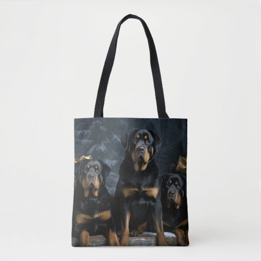 Rottweiler Snowy Sleigh Kerst Decor Tote Bag (Voorkant)
