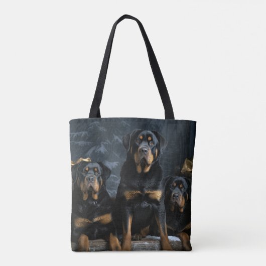 Rottweiler Snowy Sleigh Kerst Decor Tote Bag (Achterkant)