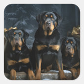 Rottweiler Snowy Sleigh Kerst Decor Vierkante Sticker (Voorkant)