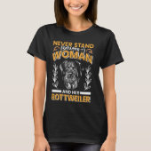 Rottweiler STAAT NOOIT TUSSEN VROUW EN ROT T-shirt (Voorkant)