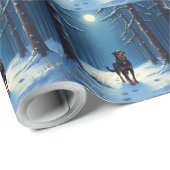 Rottweiler Starry Forest Hike Christmas Painting Cadeaupapier (Rol Hoek)