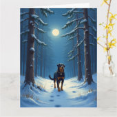 Rottweiler Starry Forest Hike Christmas Painting Kaart (Gele Bloem)