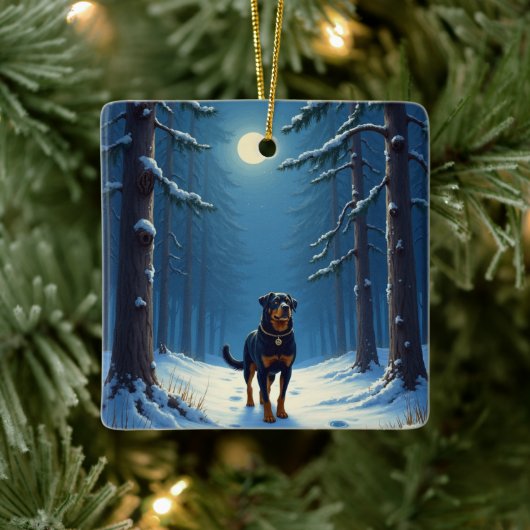 Rottweiler Starry Forest Hike Christmas Painting Keramisch Ornament (Boom)