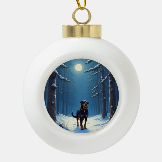 Rottweiler Starry Forest Hike Christmas Painting Keramische Bal Ornament (Voorkant)