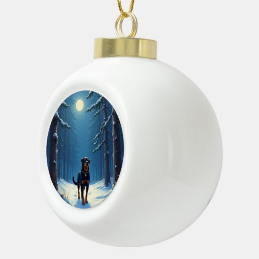 Rottweiler Starry Forest Hike Christmas Painting Keramische Bal Ornament (Rechts)