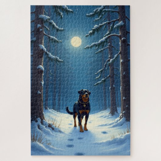 Rottweiler Starry Forest Hike Christmas Painting Legpuzzel (Verticaal)