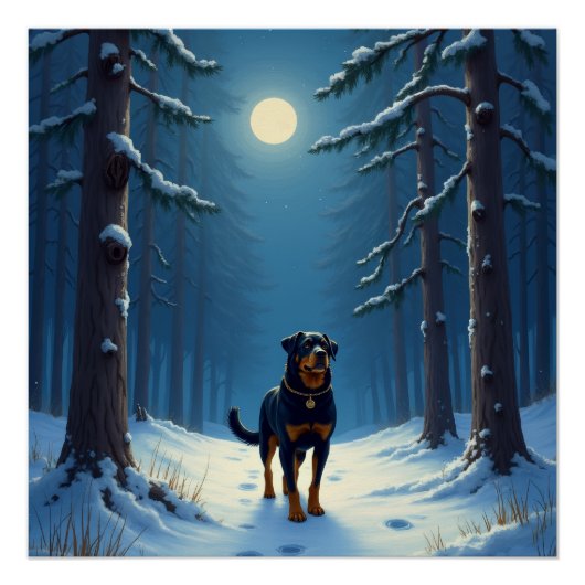 Rottweiler Starry Forest Hike Christmas Painting Perfect Poster (Voorkant)