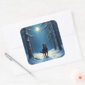 Rottweiler Starry Forest Hike Christmas Painting Vierkante Sticker (Envelop)