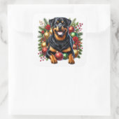 Rottweiler te midden van kerstversieringen vierkante sticker (Tas)