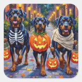 Rottweiler Trick-or-Treating In Halloween Costumes Vierkante Sticker (Voorkant)