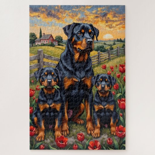Rottweiler Tulpveld Kunst Legpuzzel (Verticaal)