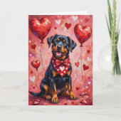 Rottweiler Valentine’s Day Dog with Hearts Red Kaart (Voorkant)