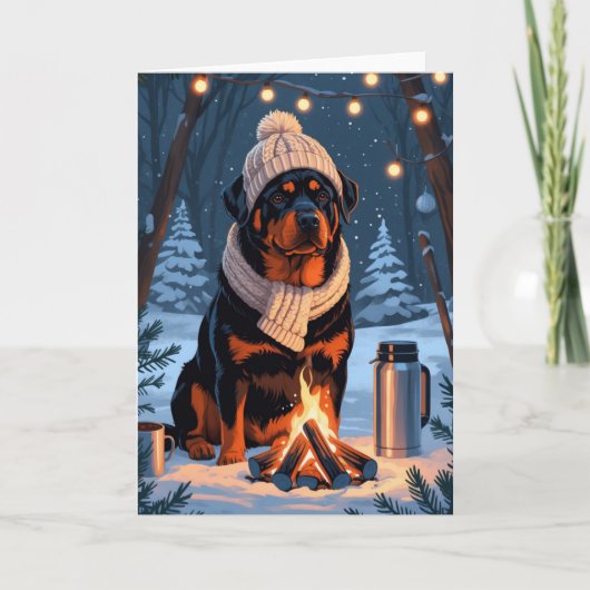 Rottweiler van Campfire Rustic Winter Holiday Art Kaart (Voorkant)