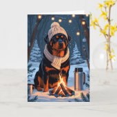 Rottweiler van Campfire Rustic Winter Holiday Art Kaart (Gele Bloem)