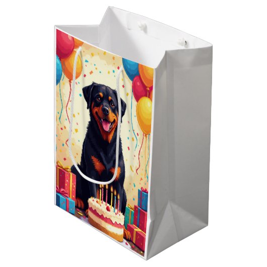 Rottweiler Verjaardagsfeest Medium Cadeauzakje (Voorkant Gekanteld)