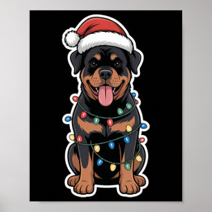 Rottweiler verpakt in kerstverlichting poster
