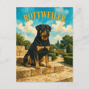 Rottweiler, Vintage Waterverf Honden Kunst Briefkaart