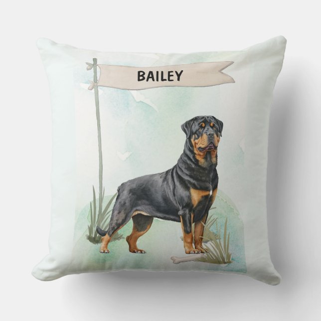 Rottweiler Watercolor Personalized Dog Kussen (Voorkant)