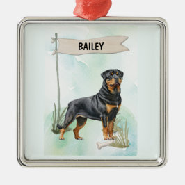 Rottweiler Watercolor Personalized Dog Metalen Ornament