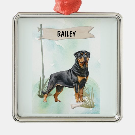Rottweiler Watercolor Personalized Dog Metalen Ornament (Voorkant)