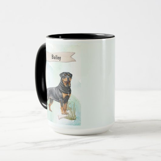 Rottweiler Watercolor Personalized Dog Mok (Voorkant links)