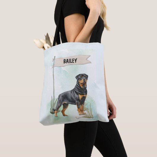 Rottweiler Watercolor Personalized Dog Tote Bag (Dichtbij)