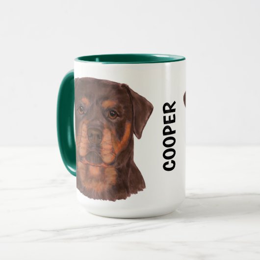 Rottweiler Waterverf Aangepast Mug Mok (Voorkant links)