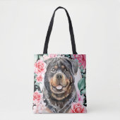 Rottweiler waterverf hond gezicht roos borstkunst tote bag (Voorkant)