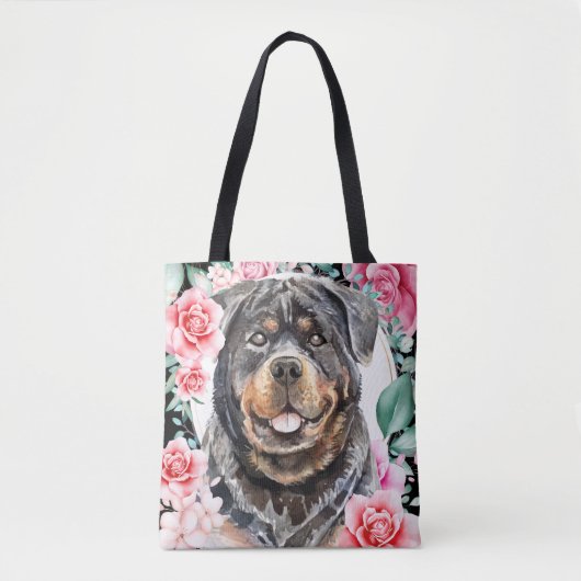 Rottweiler waterverf hond gezicht roos borstkunst tote bag (Voorkant)