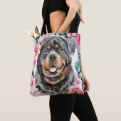 Rottweiler waterverf hond gezicht roos borstkunst tote bag (Dichtbij)