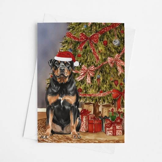 Rottweiler Waterverf onder de kerstboom Kaart