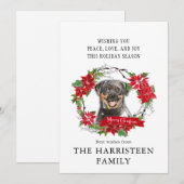 Rottweiler-waterverf Poinsettia-krans Kerstmis Feestdagenkaart (Voorkant / Achterkant)