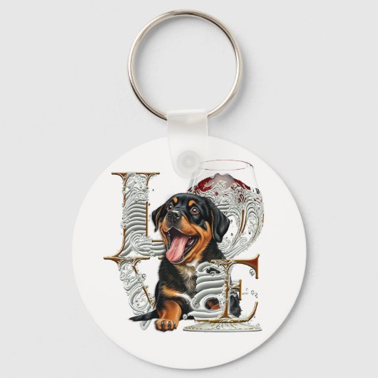 Rottweiler Wine Glass gemaakt van LOVE Word Sleutelhanger (Voorkant)